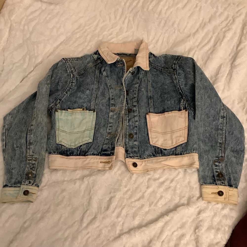 Vtg True Blue Denim Wear East West Large Jean Jacket Y2K Acid Wash